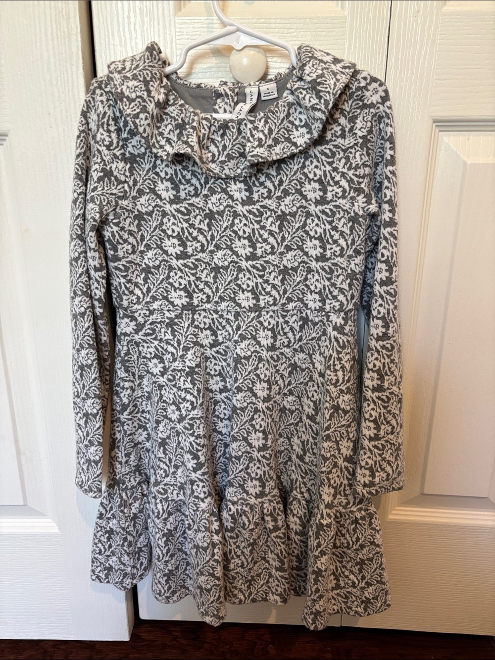 Janie and Jack Gray and White Floral Ruffle Collar Dress